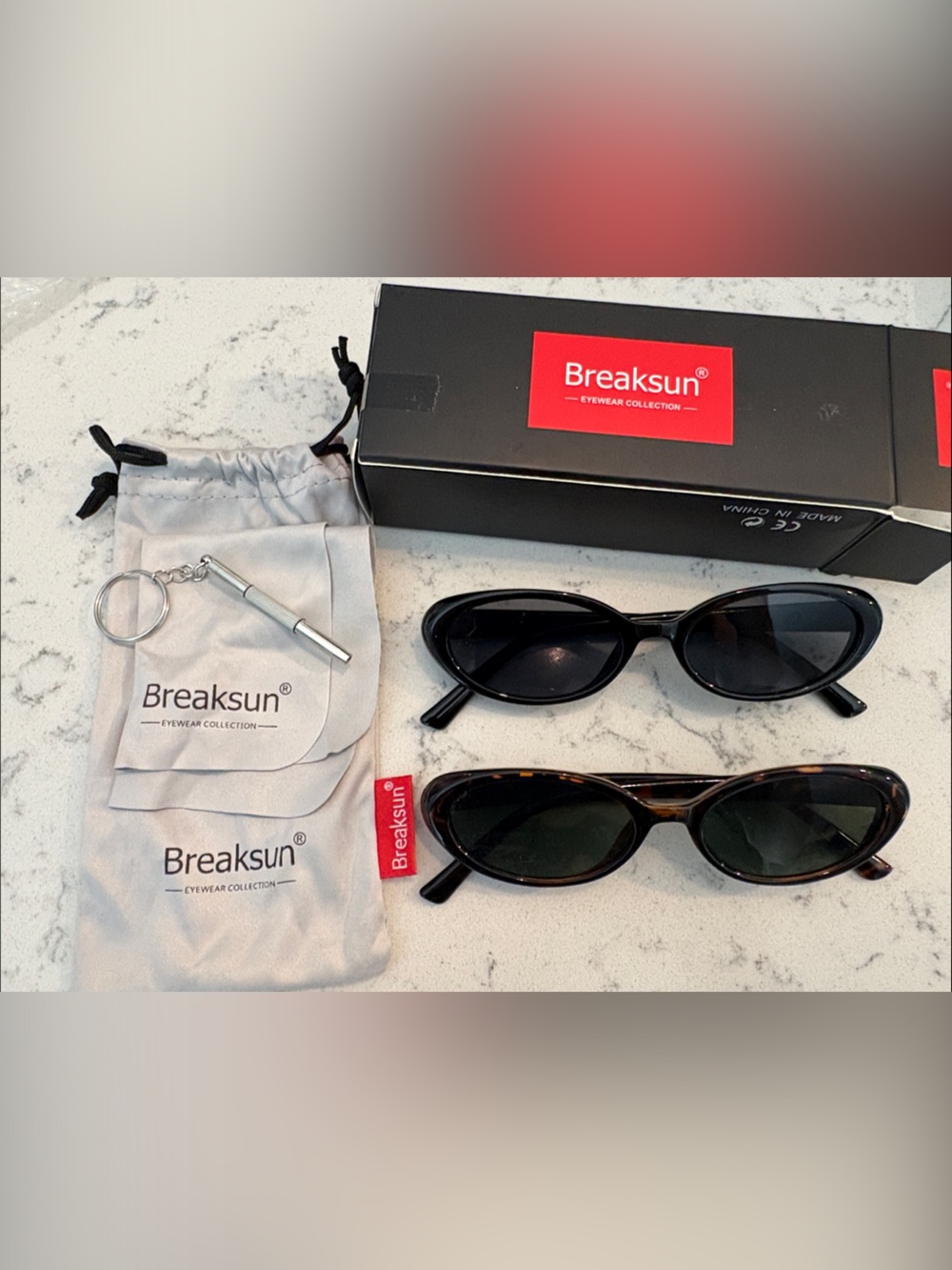 Breaksun Oval Sunglasses Bundle Black & Tortoise 2 Pairs